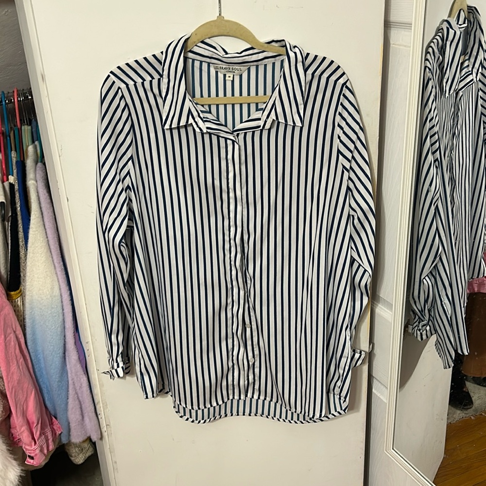 Brave Soul, UK Size 18, blue striped button up